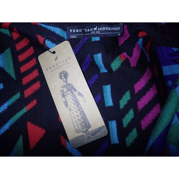 Peruvian Connection Women M Open Cardigan Cayo Multi Colored short Sleeve NEW - Picture 6 of 7